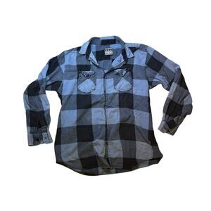 Straightfaded Men’s Buffalo Plaid Black & Blue Flannel Shirt – Size XL